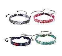 4 Items Palestine Bracelet, Palestinian Badge, Handmade Adjustable Palestinian Keffiyeh Bracelets & Palestine Style Jewelry for Men and Women - Woven Fabric Wristbands