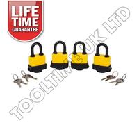 Heavy Duty Padlocks Keyed Alike 40mm Water Resistant Steel Plastic Covered - 4PC