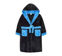 4 KIDZ Metzuyan Boys Contrast Two Tone Plush Fleece Dressing Gown Hooded Black 7-8 Years