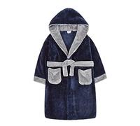 4 KIDZ Metzuyan Boys Contrast Two Tone Plush Fleece Dressing Gown Hooded Navy 7-8 Years
