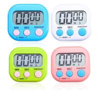 4 Kitchen Timer Magnetic, Colorful Minute Cooking Timer Digital Timer Clock Loud Alarm Visual Kitchen Countdown Timer Clear Display for Children Cooking Boiling Eggs Study Exercise