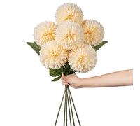4'' Large Artificial Chrysanthemum With 24.7'' Long Stem, 6 Pcs Yellow Fake Silk Faux Ball Flowers for Home Decor, Bridal, Wedding, Party, Garden, Floral Arrangement