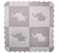 4 Large Grey Interlocking Foam Baby Play Mat with Elephants Tiles - Play Mats with Edges. Each tile 57 x 57cms. Total 1.4m2.