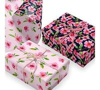 4 Large Wrapping Paper Sheets with Cherry Blossom Design. Recyclable Birthday Wrapping Paper or Gift Wrapping Paper for any Occasion. Made in the UK by Ruby Ashley®