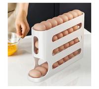 4-Layer Automatic Rolling Egg Holder with FIFO System, Refrigerator Storage Box & Organizer, Large Capacity Space Saving Fridge Dispenser for Kitchen (Holds up to 30 Eggs)(1PCS White)