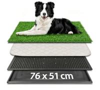 4-Layer Dog Toilet Tray with Washable Pee Pad, 76 x 51 Artificial Grass Patch for Dogs, Pet Potty Litter Tray Indoor/Outdoor Loo Puppy Toilet Training