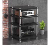 4-Layer HiFi Audio Rack for Streaming Devices 60x48x76 cm Shock-Absorbing Feet Black Audio-Video Cabinet Ideal for Home Theater and Component Storage