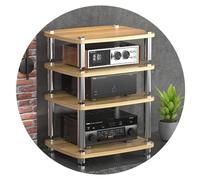 4-Layer HIFI MDF Record Player Stand - Wood Finish with Shock-Absorbing Feet, Power Amplifier Shelf, Stylish Audio Rack for Home Entertainment Setup, 60x48x76cm