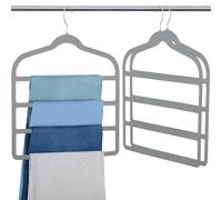 4-Layer Non-Slip Velvet Trouser Hangers - Space Saving Organisers for Pants, Jeans, Scarves & Towels with Rotating Hook (Gray)