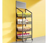 4 Layer Rolling Snack Shelf Organizer with Wheels and Hooks, for Supermarket Kitchen Retail Grocery Stores and Farmers Markets Display