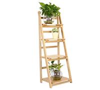 4 Layer Wooden Organising Stand, Foldable Flower Pots Solid Wood Rack for Outdoor Balcony or Indoor Living Room, Garden Plant Ladder Living room Stand Shelf for Plant Display Books Organising(Wood)