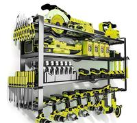 4 Layers Extra Tall Power Tool Organizer Wall Mount Loads 400lbs,Heavy Duty Metal Battery Tool Rack with 8 Cordless Drill Holders,Tool Storage Shelf For Workshop,Garage,Warehouse,Gifts for Men,Husband