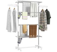 HOMCOM Folding Cloth Hanger 03-0063 ABS, Polypropylene, Stainless Steel Silver, White 550 mm x 1420 mm x 1720 mm