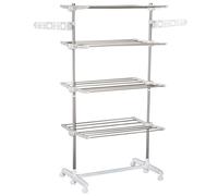 HOMCOM 4-Tier Clothes Airer, Stainless Steel Foldable Clothes Drying Rack with Wheels and Wings, Indoor and Outdoor, Easy Assembly, 142 x 55 x 172cm, White