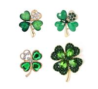 4 Leaf Clover Brooch Pin for Women St Patricks Day Accessories,Green Crystal Rhinestone Irish Shamrock Clover Pin Brooch Lucky Decor Dress Accessories St Patrick's Day Holiday Christmas Jewelry Gift,