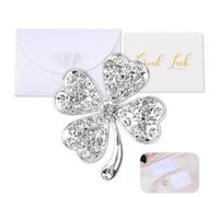 4 Leaf Clover Token, Pearlescent Paper Ice White Heart Envelope, Four Leaf Charm with Good Luck Greeting Card, Congratulations on Your New Job Lucky Charm Leaving Gift for Family Friends Colleagues