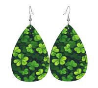 4-Leaves Clovers Blooming Leather Earring Lightweight Pendant Printed Earrings For Daily Beach