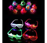 4 LED Shutter Shades Glasses Glow in the Dark Neon Party Glasses Flashing Plastic Light Up Glasses with 10 LED Flash Rings