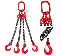 4-Leg Chain Sling 3 Ton - Heavy Duty G80 Alloy Steel Engine Lifting Chains with Grab Hooks, 1m/3.3ft Length, Ideal for Large & Heavy Lifts, Standard Marking