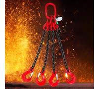 4 Leg Heavy Duty G80 Alloy Steel Lifting Chain Sling with Hooks, 3 Ton Capacity, 2/4 Way Engine Lift Chains, 1m/3.3ft for Cargo Towing & Handling (Red)