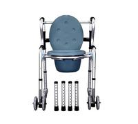 4-Legged Walker Chair, Adjustable Height Mobile Wheeled Toilet Portable Bathroom Chair for Elderly, Disabled & Pregnant Women