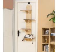 PawHut 4-Level Cat Tree Door Mounted with Washable Plush Pads Toy Ball Oak