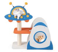 4-Level Cute Cat Tree Tower Activity Center w/ UFO-Shaped Top Perch Gymax Blue One Size