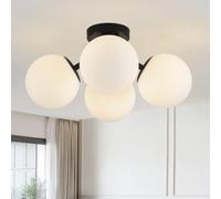 4-Light Black Ceiling Light for Living Room with Opal Glass Globe Shade | Modern Semi Flush Ceiling Lights for Bedroom, Hallway, Kitchen, Dining Room, G9 Bulb Base, Soft Diffused Lighting