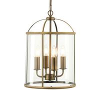 4 Light Hanging Ceiling Pendant Brass & Glass Lantern Shade Lamp Bulb Holder