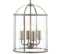 4 Light Hanging Ceiling Pendant Nickel & Glass Lantern Shade Lamp Bulb Holder