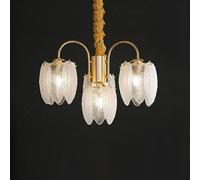 4-Light White Feather Crystal Round 7 Lights Vintage Gold Hanging Lamp Glass Ceiling Pendant Light Beach Boho Flush Mount for Bedroom Dining Room Living Room