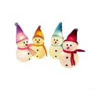 4 Lighted Snowman Figurines Set 5.8in EVA Tabletop Decor Colorful | Crafted from EVA for durability and soft texture Indoor use only Gentle warm LED glow in red pink orange blue for festive