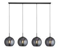 4 Lights Black Finish Ceiling Fitting Pendant Bar Light with Round Smoked Glass