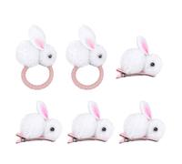 4 Little Bunny Hair Clips And 2 Hair Rings, Cute Plush Clips, Elastic Hair Ropes, Children'S Hair Accessories.