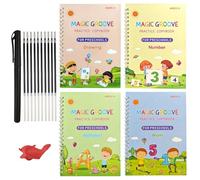 4 Magical Handwriting Workbooks, Handwriting Practice Copybook for kid, Magical Handwriting Reusable Book with Grooves Template Design for Children(7.48×5.12 in)