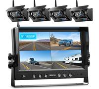 4 Magnetic Solar Wireless Reversing Camera Kit, 1080P 9'' IPS Loop Recording Monitor, Quad RV Rearview Backup Cameras,1 Min DIY Installation Wireless System for Trailer RV Trucks