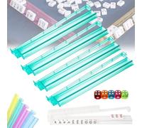 4× Mah Jongg All-in-On ES Tile Rack & Pusher,2 in 1 Clear Acrylic Multicolor Mahjong Pushers Racks with 6 Dics,Modern American Majiang Tile Racks with Pushers,Mah Jongg Accessories(Green)