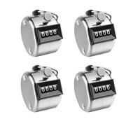 4 Metal Hand Tally Counters Clicker Set, Universal Mechanical Palm Clicker Number Scorer, Silvery Round Quantity Finger Counter from 0 to 9999, Handheld Number Click Counters for knitting Golf Scoring