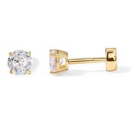 (4 Millimeters (Single), Yellow Gold) HKEDES 14K Gold Plated Solid 925 Sterling Silver Post Cubic Zirconia Stud Flat Back Earrings for Women