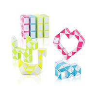 4 Mini Magic Snakes with 24 Blocks, Small Gifts for Children from 6 Years, Party Bags & Puzzle Games for Children's Birthday Parties (Pack of 4)