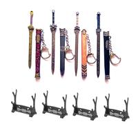 4 mini samurai sword key chains, antique sword letter opener with sheath and display stand, decorative letter opener sword, display item (famous sword 4)