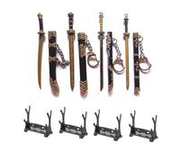 4 mini samurai sword key chains, antique sword letter opener with sheath and display stand, decorative letter opener sword, display item (famous sword 3)