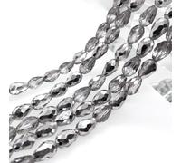 4 mm x 68 Pieces Crystal Glass Beads, Water Drop Beads, Crystal Beads, Faceted Glass Beads with Hole, Glass Loose Beads Teardrop Shape for DIY Jewellery Bracelets Crafts, Silver