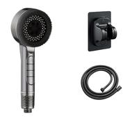 4 Modes Self-Cleaning Shower Head Set with Silicone One-Key Stop Water High Pressure ABS Showerhead with Filter(Grey Shower Set)