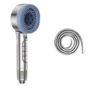 4 Modes Self-Cleaning Shower Head Set with Silicone One-Key Stop Water High Pressure ABS Showerhead with Filter(Silver and Hose)