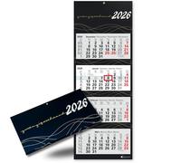 4-Month Calendar 2026 Wall Calendar with Slider in Large Format 87.5 x 32 cm Black Gold Wave Edition for Office and Home