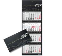 4-Month Calendar 2027 Wall Calendar with Slider, Black/Gold Wave Edition, Large Format 87.5 x 32 cm Office Calendar, 4 Languages with Holidays, Sturdy Back Panel and Metal Eyelet