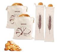 4 Natural Linen Bread Bag with Drawstring, 2 Sizes Cotton Homemade Breads Bags Reusable Food Storage Sacks, Eco Kitchen Storage Accessories for Keep Baguette, Loaves, Fruits, Vegetable Fresh, Beige