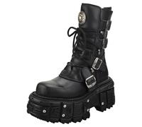 New Rock Unisex Black Leather Combat Platform Boots - TANK373-S1 - Size EU 37