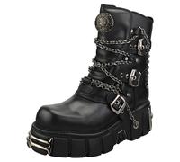 New Rock Straps And Chains Unisex Black Platform Boots - 4 UK